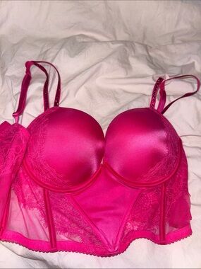 Women’s Hot Pink Lace Longline Bra - Unbranded